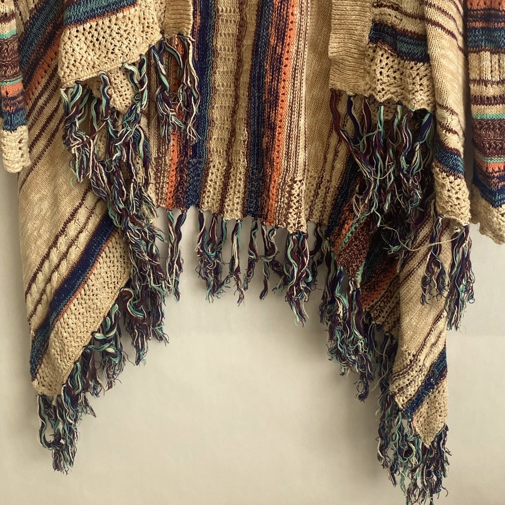 Su & Lola Boho Striped Fringe Open Cardigan Size X-Large